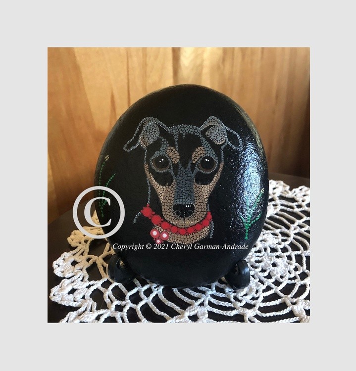 Daisy Terrier Dog Dot Art River Stone 