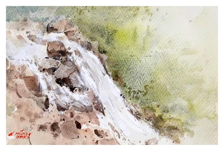 Dancing Water Milind Bhanji Watercolor 12x9 Inch