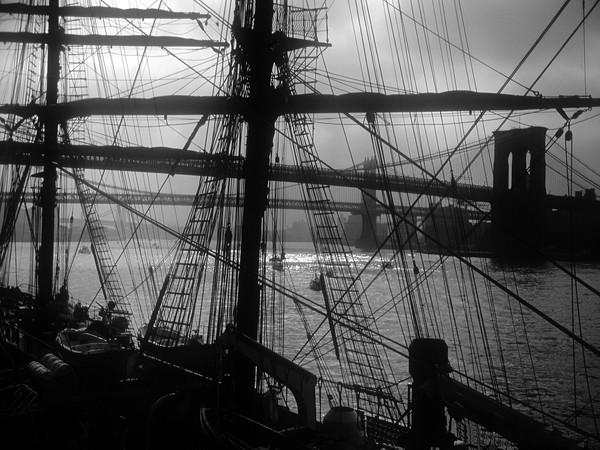 tall ship with brooklyn bridge