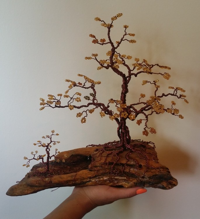Beaded Wire Tree bonsai Gold