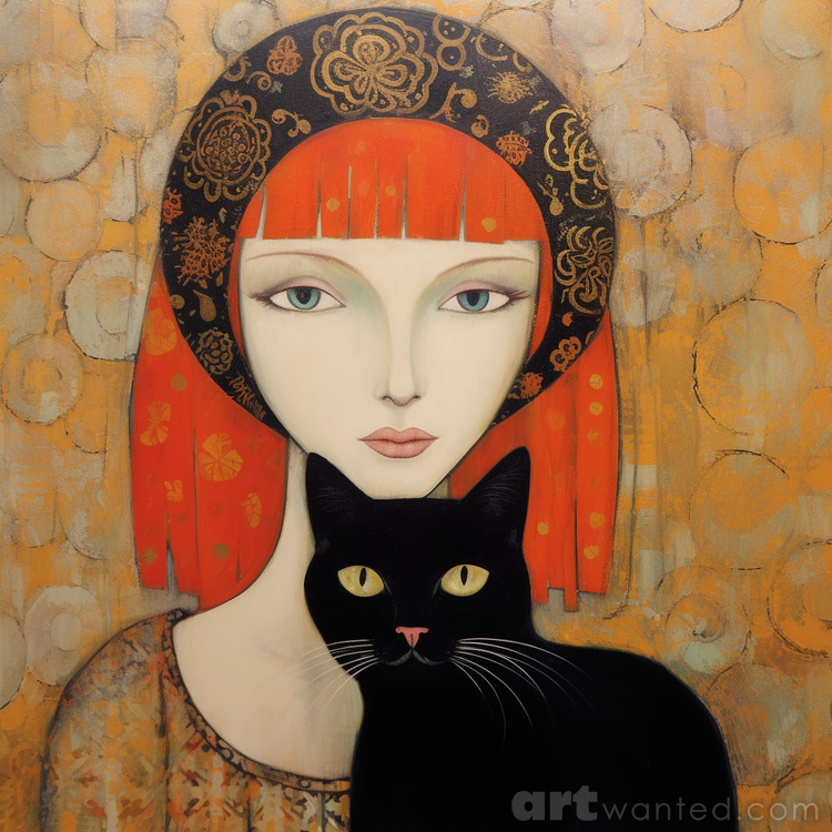 Red haired woman and her cat