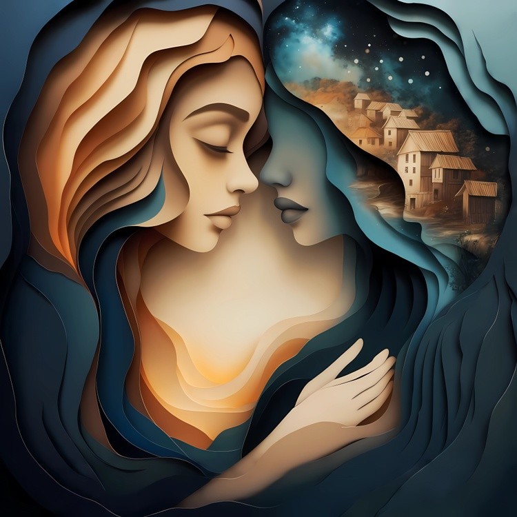 Dreamlike Embrace of Two Figures