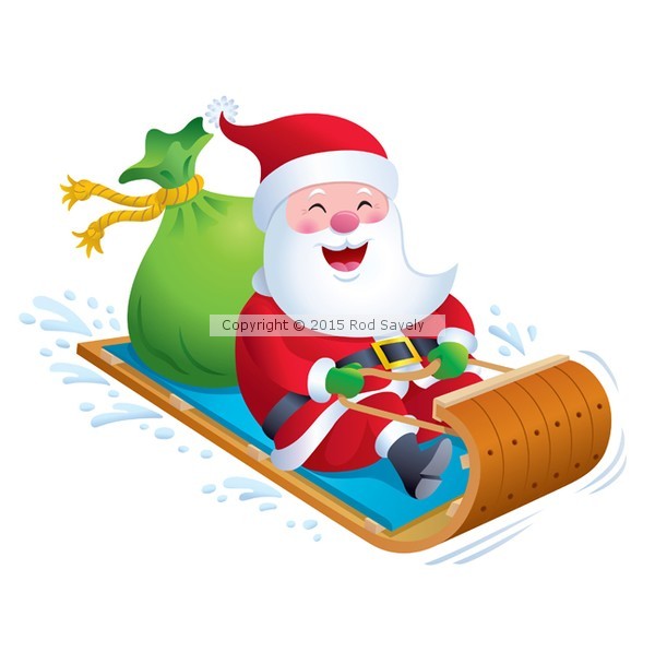 Santa Riding Toboggan Snow Sled