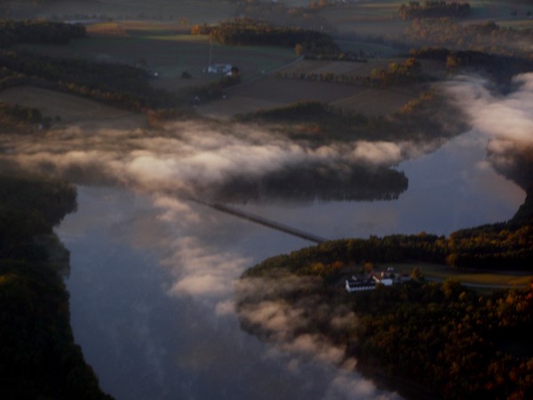 subsiding  mist over  reservoir