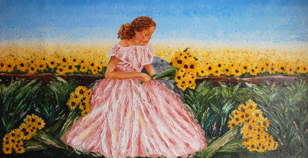 Taste of morning, sunflowers in the field