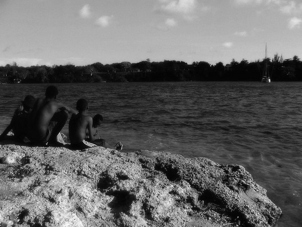 Boys looking in the distance