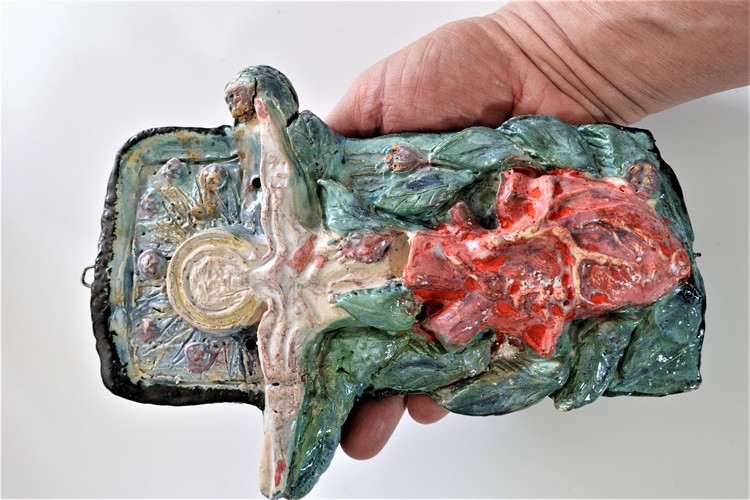 Jesus Christ Ceramic Cross Roadside Shrine .Contemporary Pottery .Studio Pottery Wall Sculpture 