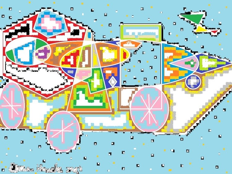 STAR CAR..(C) 2020 ELTON HOUCK ..DIGITAL- ORIGINAL SUBWAY ARTIST-OUTSIDER ART--SPACE AGE CRAZY ART..