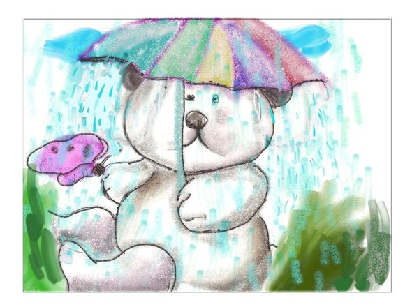 Panda in a rainy day and the butterfly