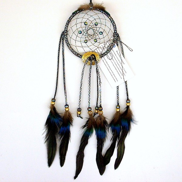 Black Pearl Peacock Fluff Dream Catcher