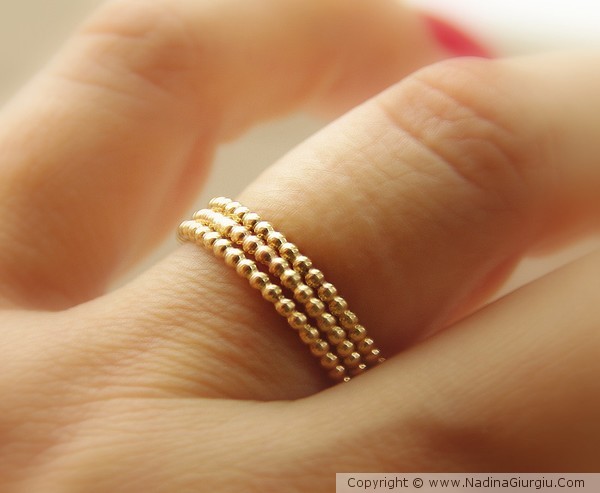 Yellow Gold Filled Dotted  Beaded Stackable Rings 