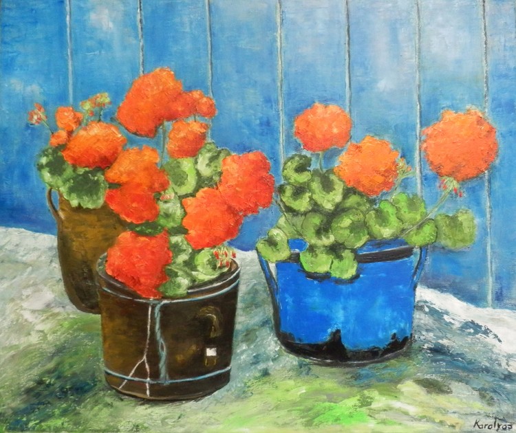 Vases with geraniums