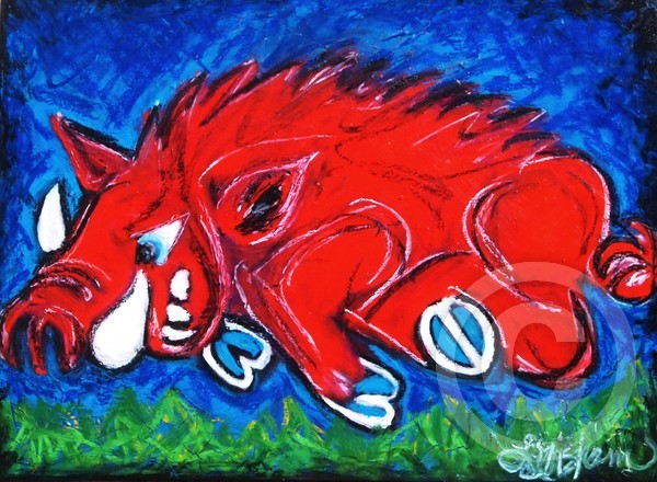 RAZORBACK IN GRASS PAINTING 11 2012 F