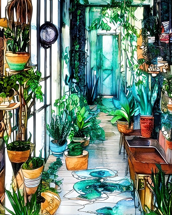 Watercolor plant room