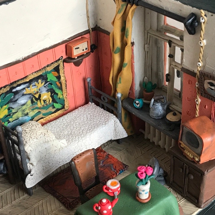 Grandma's Room, plasticine, cardboard, 25x17.5x15 cm