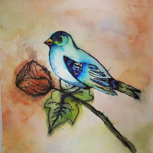 art aquarelle watercolors bird rose cave fantasy faded memory desire