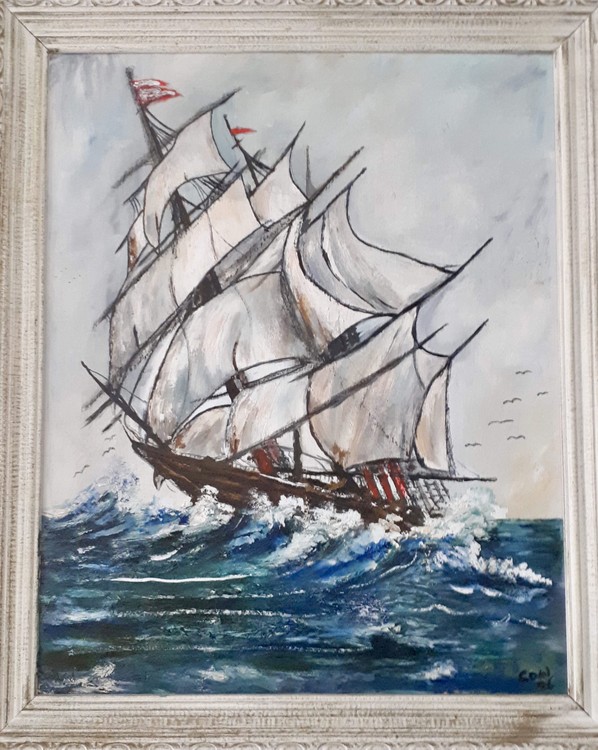 Ship on the Waves Painting