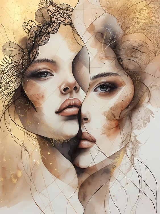 Entwined Faces in Earthy Tones