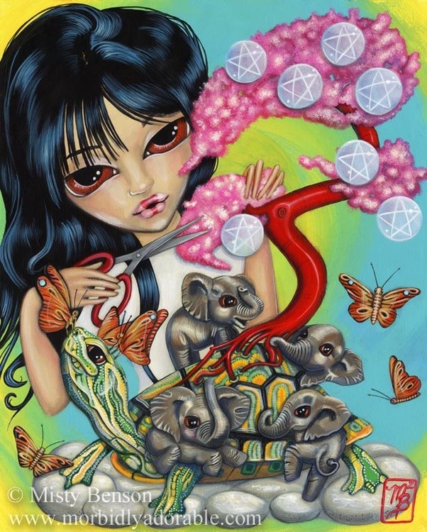 Seven of Pentacles from the Morbidly Adorable Tarot