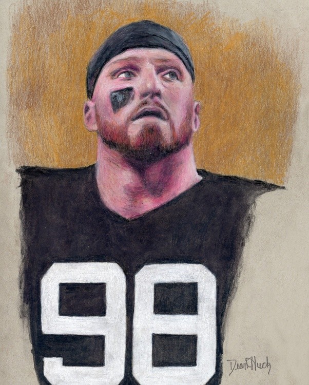 Maxx Crosby - COMMITMENT TO EXCELLENCE - Colored pencil drawing by Dean Huck