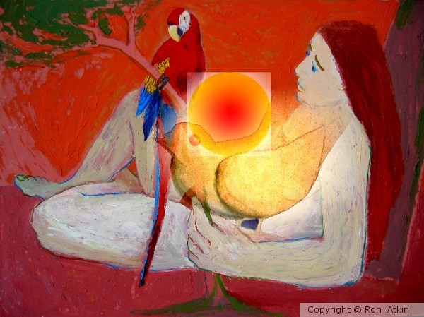 WOMAN IN JAPAN WITH GOLDEN DOVE AND PARROT