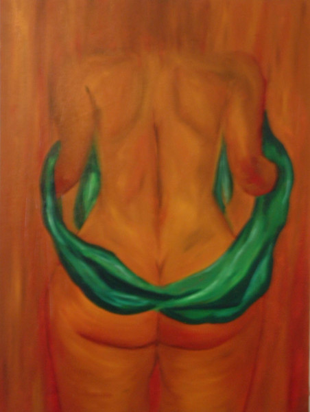 woman with green scarf
