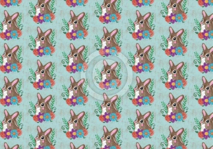 Floral Bunny aqua pattern preview