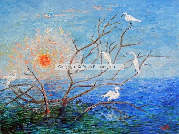Egrets at Sunrise on Tybee Island