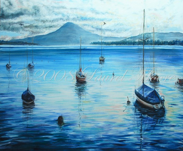 'Summer Boating' seascape lake painting