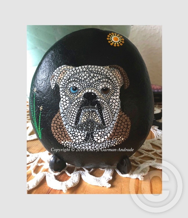 Tanner Bulldog Dot Art River Stone 