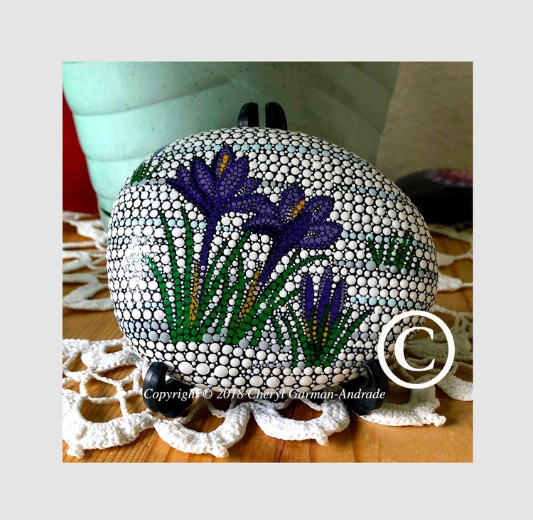 Snow Crocus Dot Art River Stone 