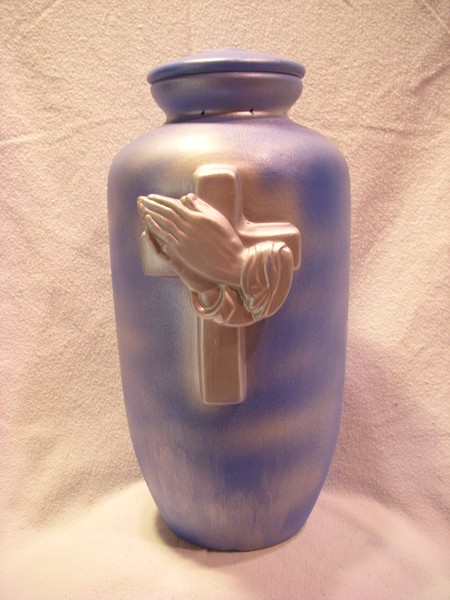 Blue Praying Hands Clay Urn