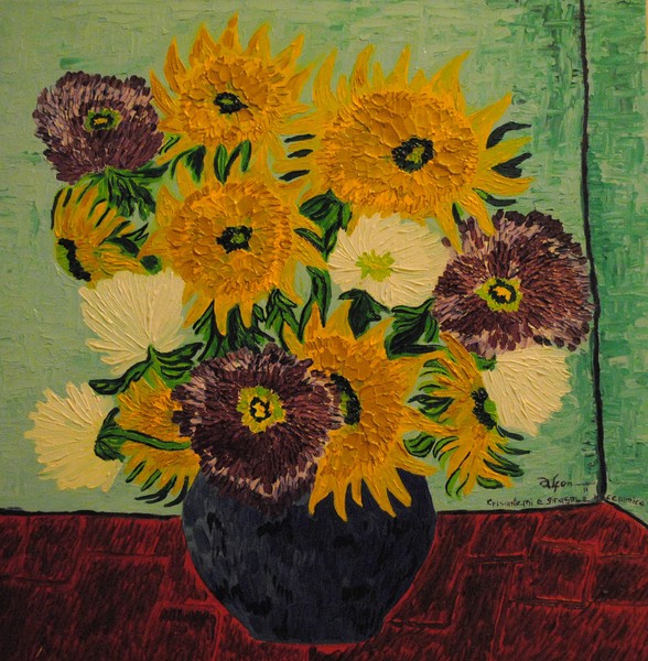 Crisantemi e girasole in ceramica