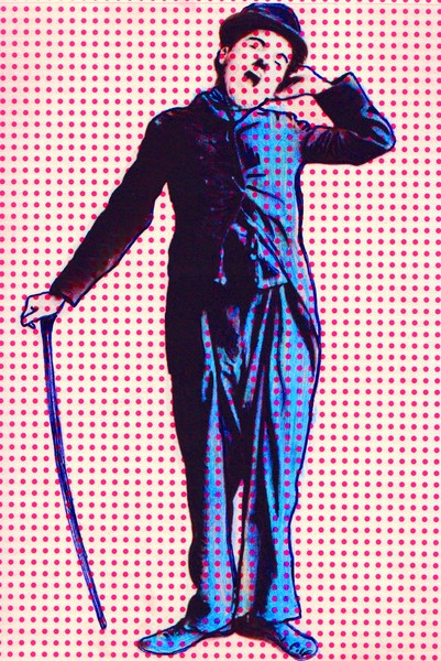 Charlie Chaplin with cane pink dots