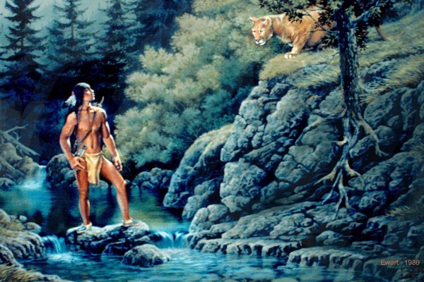 Indian and Cougar Encounter