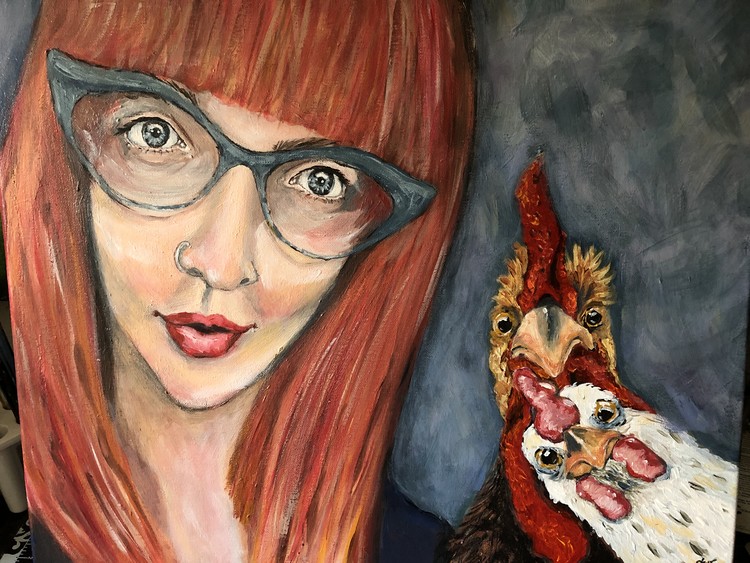 Woman and Chickens