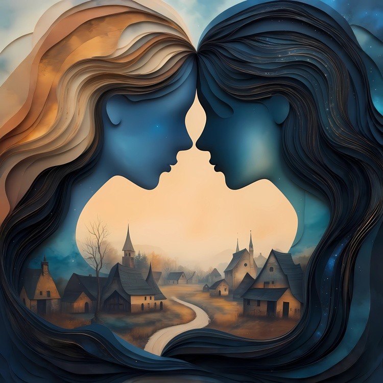 Two Faces Overlooking a Village