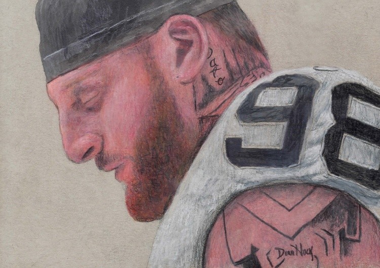 Maxx Crosby - QUIET STRENGTH - Colored pencil drawing by Dean Huck