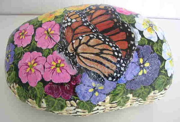 Flower Basket w/Monarch Butterfly Rock
