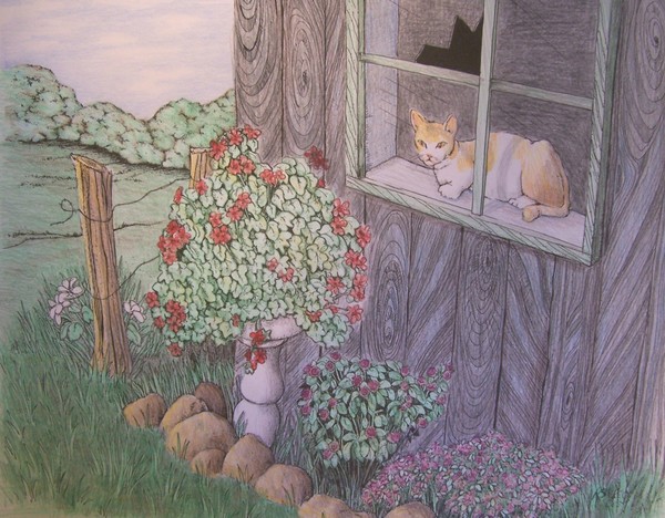 Barn Cat and flowers