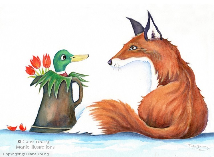 Duck In A Jug with Tulips