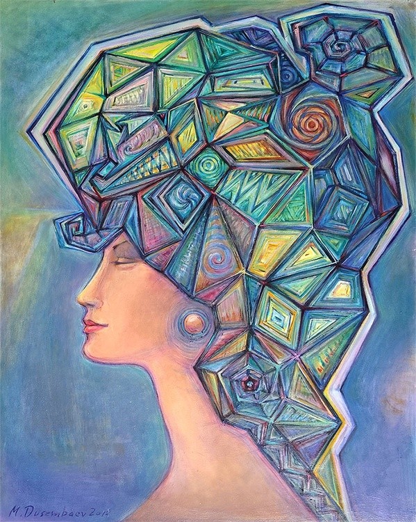 Woman's portrait with abstract hair