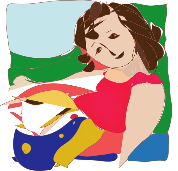 girl with blue red and yellow dress