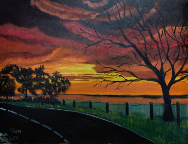 Sunset along a Deserted Kansas Highway