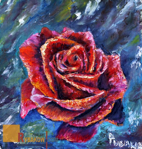 Flower Oil Knife painting Red ROSE