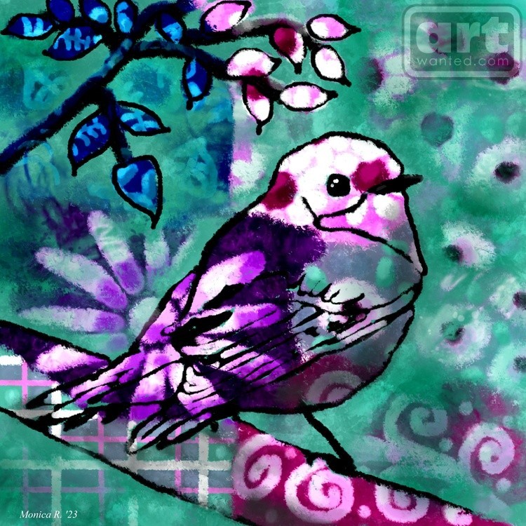 Whimsical Bird Abstract Folk Art