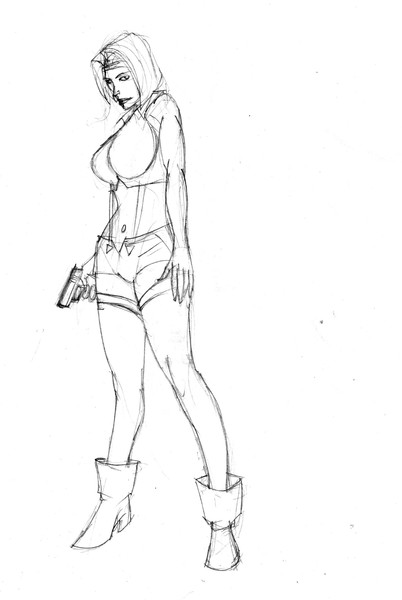 faye stands with pistol