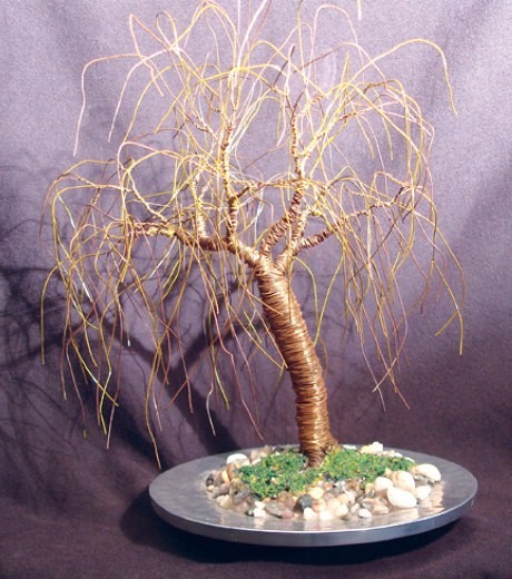 Leaning Willow, wire tree sculpture
