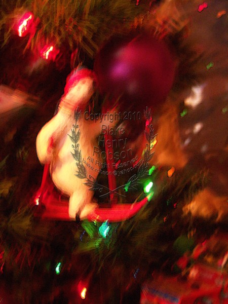 Christmas tree, ornaments, tinsel & colorful light