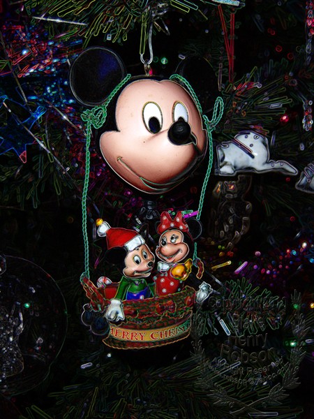 Christmas tree, ornaments, tinsel & colorful light